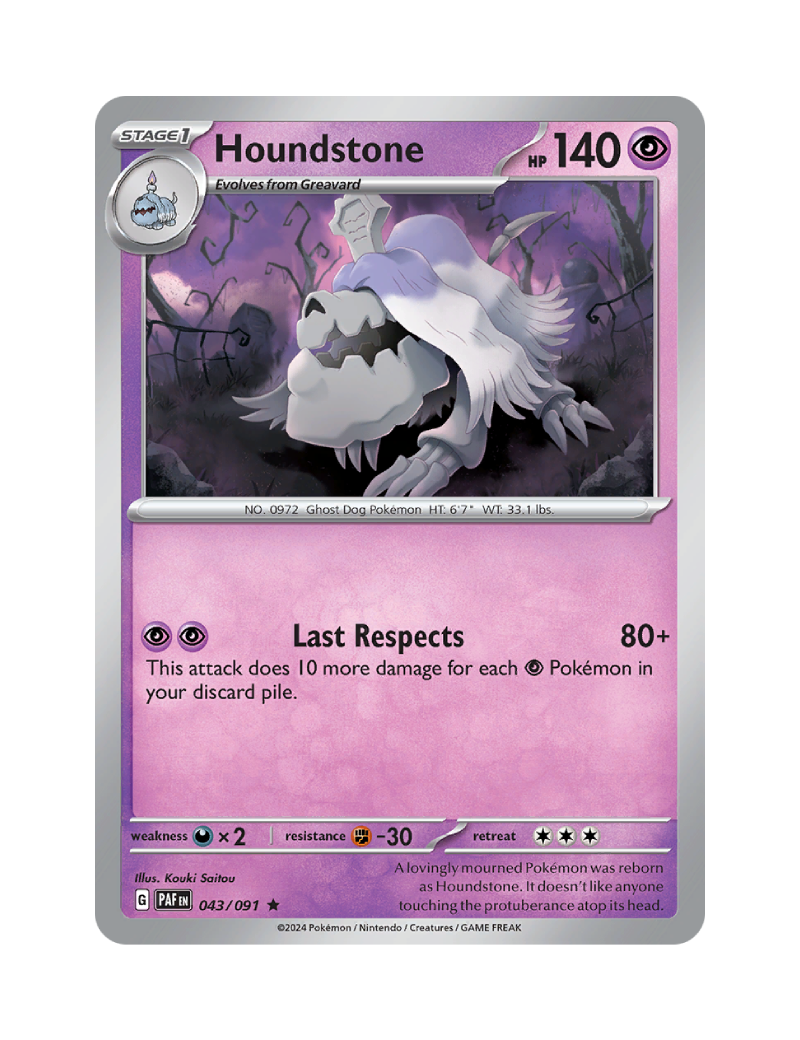 Houndstone - 043/091 - Paldean Fates - Rare - Reverse Holo