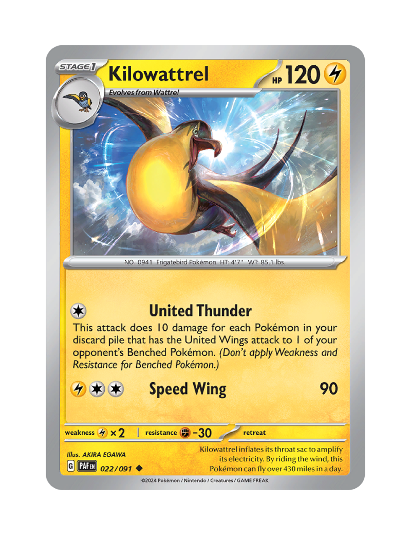 Kilowattrel - 022/091 - Paldean Fates - Uncommon - Reverse Holo