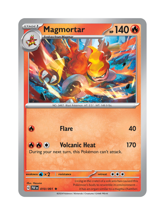 Magmortar - 010/091 - Paldean Fates - Rare - Reverse Holo