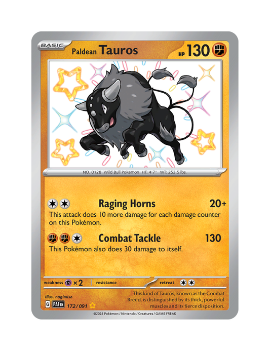 Paldean Tauros - 172/091 - Paldean Fates - Shiny Rare