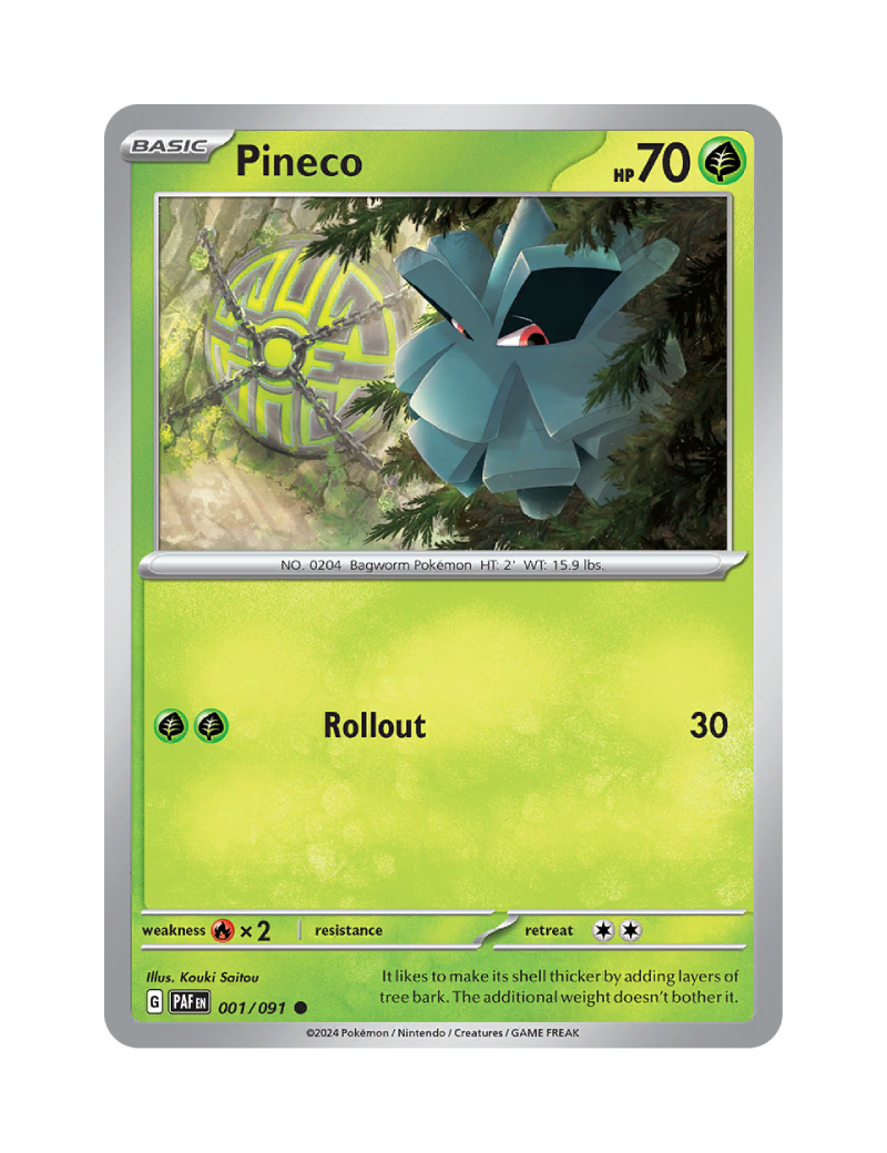 Pineco - 001/091 - Paldean Fates - Common - Reverse Holo