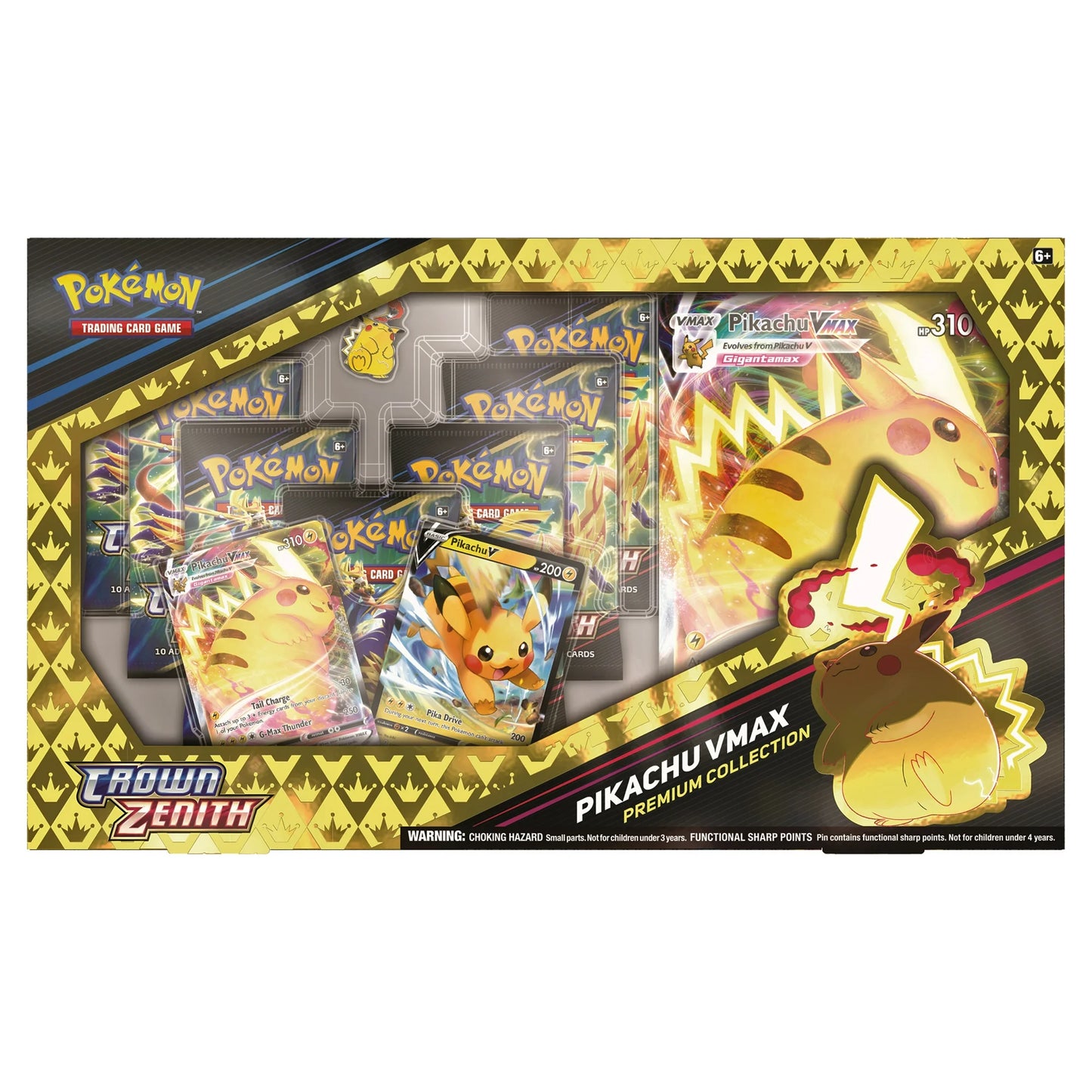 Crown Zenith - Pikachu VMax - Special Premium Collection - 7 Booster Packs & Pin