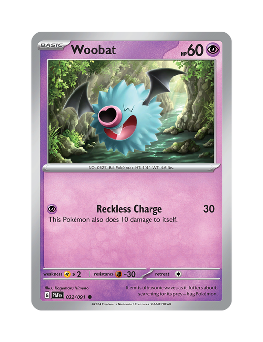 Woobat - 032/091 - Paldean Fates - Common - Reverse Holo